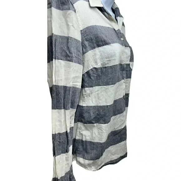 Merona Half Button Striped Collared Shirt w/ Pocket women’s Size M - Picture 2 of 7